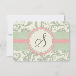 Sage Green and Dusty Rose Damask Wedding RSVP Card
