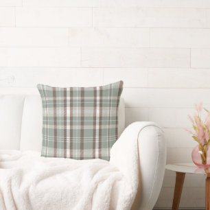 Sage green and Earth tones Neutral plaid design Cushion