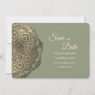 Sage Green and Faux Gold Save the Date Elegant