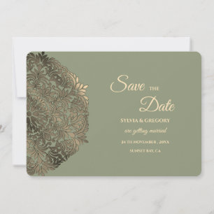 Sage Green and Faux Gold Save the Date Elegant 