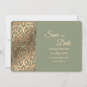 Sage Green and Faux Gold Save the Date Elegant