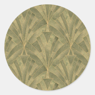 Sage Green and Gold Art Deco Pattern Classic Round Sticker