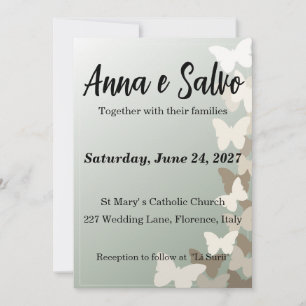 Sage Green and Gold Butterfly Wedding Invitation