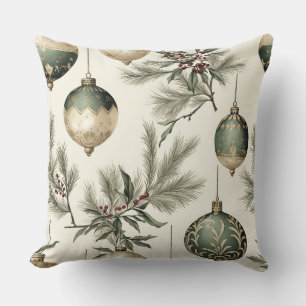 Sage Green and Gold Christmas Ornaments Cushion