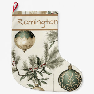 Sage Green and Gold Christmas Ornaments Large Christmas Stocking