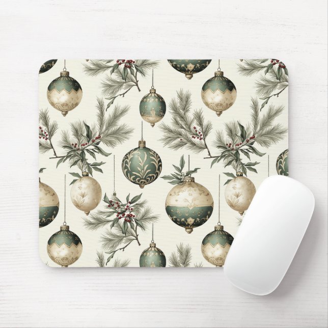 Sage Green and Gold Christmas Ornaments  Mouse Pad (With Mouse)