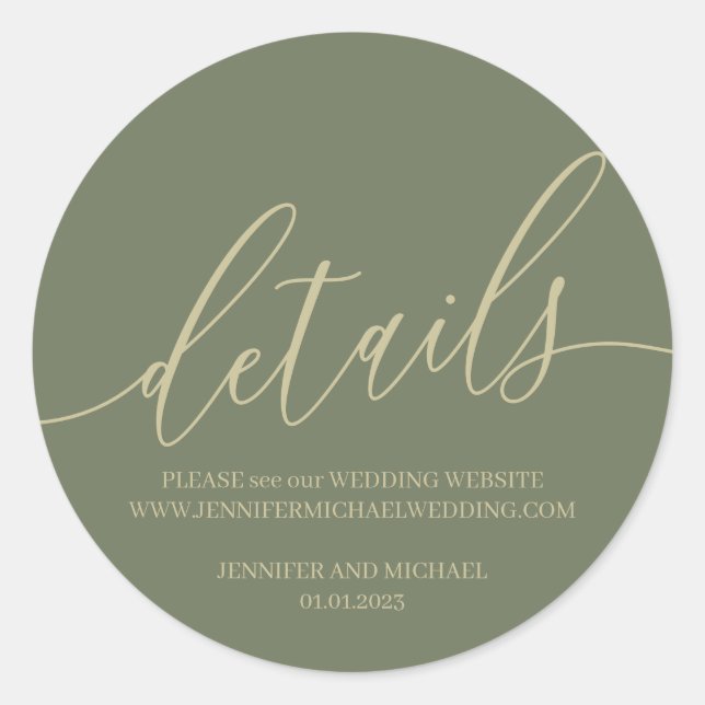 Sage Green and gold Details Signature text Classic Round Sticker (Front)