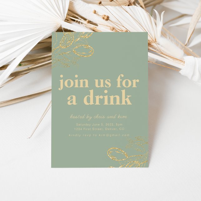 Sage Green and Gold Dinner Cocktail Party Invite (Creator Uploaded)