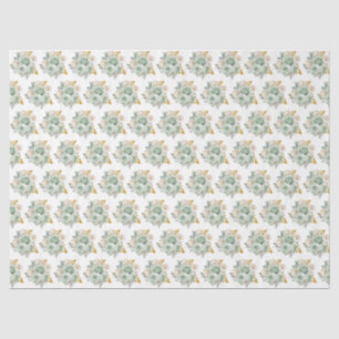 Sage Green and Gold Elegant Flowers Tissue Paper