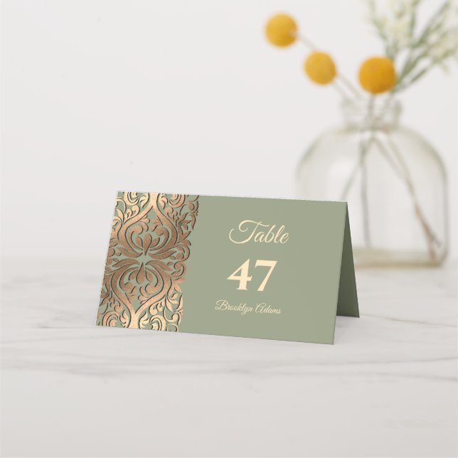 Sage Green and Gold Elegant Luxury Wedding Place Card (Front)