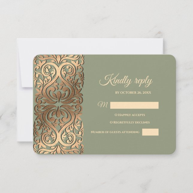 Sage Green and Gold RSVP with Elegant Earthy Tones (Front)