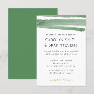 Sage Green and Gold Watercolor Striped Wedding Invitation