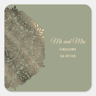 Sage Green and Gold Wedding Elegant Luxury Square Sticker