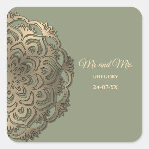 Sage Green and Gold Wedding Elegant Luxury Square Sticker