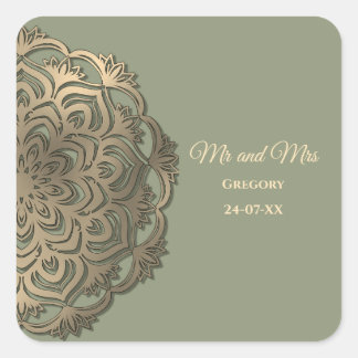 Sage Green and Gold Wedding Elegant Luxury Square Sticker
