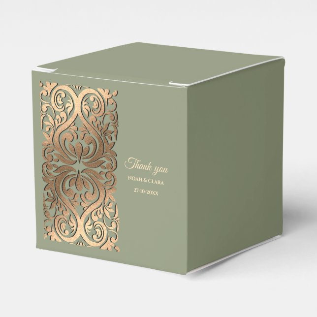 Sage Green and Gold Wedding with Elegant Earthy Favour Box (Front Side)