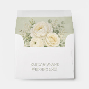 Sage Green and Ivory Floral Wedding Envelope