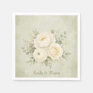 Sage Green and Ivory Floral Wedding Napkin