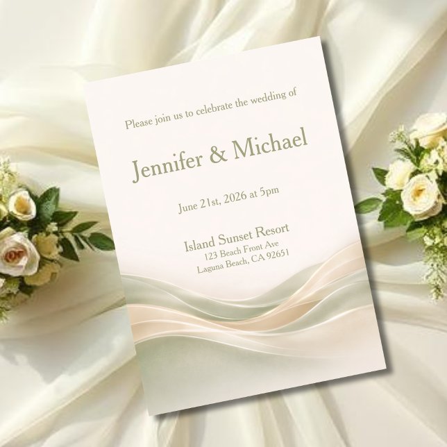 Sage Green and Ivory Modern Wave Wedding  Invitation (Sage Green and Ivory Modern Wave Wedding Invitation)