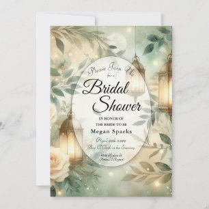 Sage Green and Ivory Rose Lantern Bridal Shower Invitation