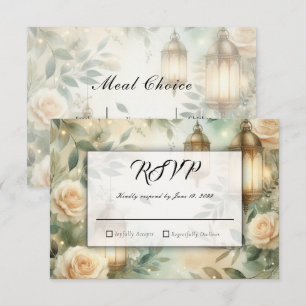 Sage Green and Ivory Rose Lantern Wedding RSVP Card
