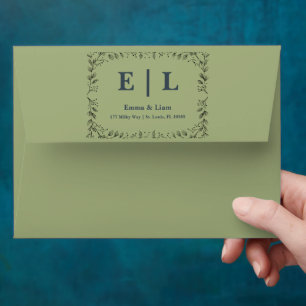 Sage Green and Ivory Wedding Botanical Design Envelope