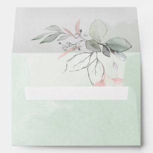 Sage Green and Pale Blush Pink Leaves Wedding Envelope