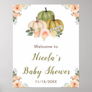 Sage Green and Peach Floral Pumpkins Baby Shower Poster