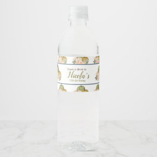 Sage Green and Peach Floral Pumpkins Birthday Water Bottle Label