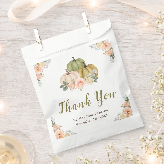 Sage Green and Peach Floral Pumpkins Bridal Shower Favour Bag (Clipped)