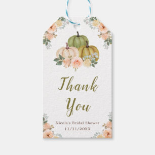 Sage Green and Peach Floral Pumpkins Bridal Shower Gift Tags