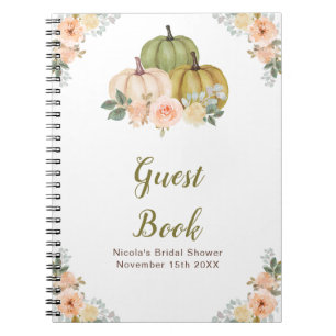 Sage Green and Peach Floral Pumpkins Bridal Shower Notebook