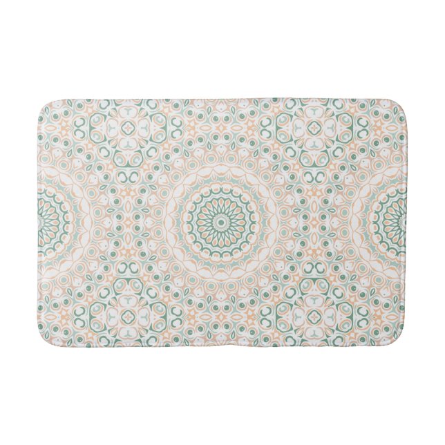 Sage Green and Peach Mandala Pattern Bath Mat (Front)
