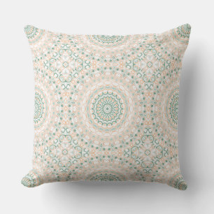 Sage Green and Peach Mandala Pattern Cushion