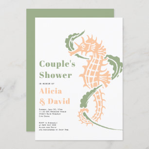 Sage green and peach seahorse beach couples shower invitation