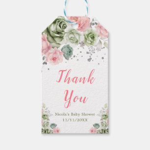 Sage Green and Pink Floral Baby Shower Thank You Gift Tags