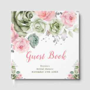 Sage Green and Pink Floral Bridal Shower Guest Book