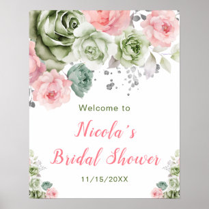 Sage Green and Pink Floral Bridal Shower Welcome Poster