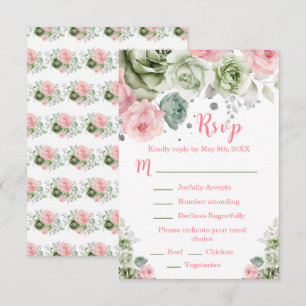 Sage Green and Pink Floral Sweet Sixteen RSVP Card