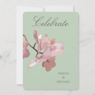 Sage Green And Pink Orchid Invitation