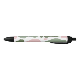 Sage Green and Pink Playful Cow Print  Black Ink Pen
