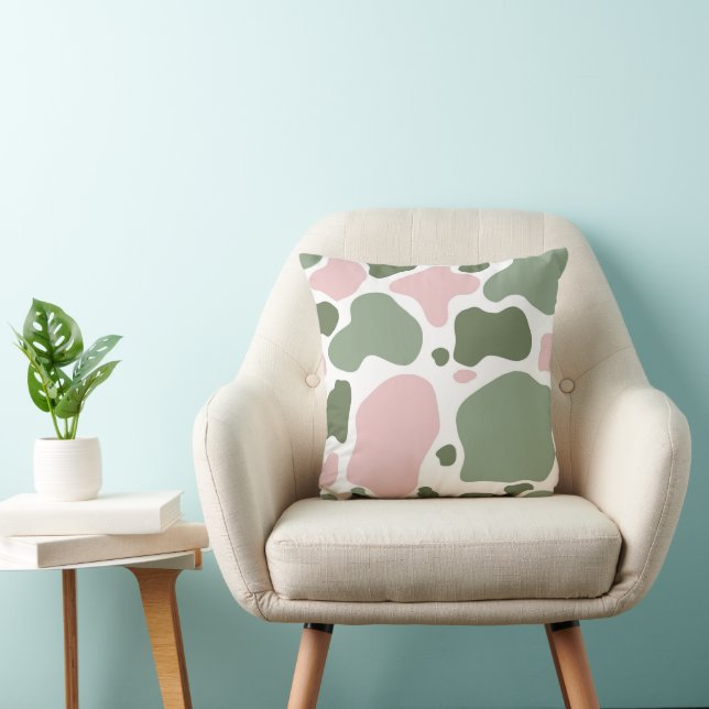 Sage Green and Pink Playful Cow Print Cushion (Chair)