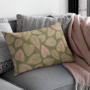 Sage Green and Pink Polka Dot Plant Leaves Lumbar Cushion