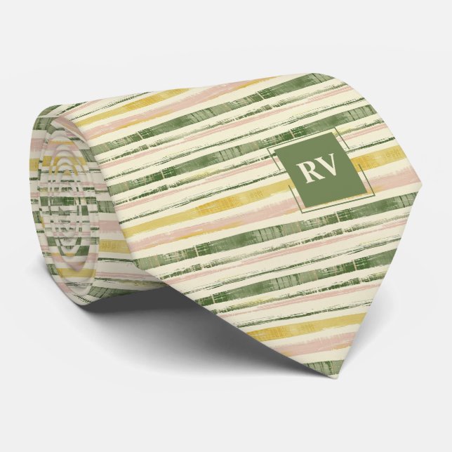 Sage Green and Pink Stripe Tie (Rolled)