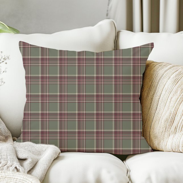 Sage Green and Purple Dark Berry Christmas Plaid Cushion (Creator Uploaded)