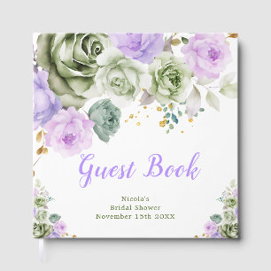 Sage Green and Purple Floral Bridal Shower Guest Book