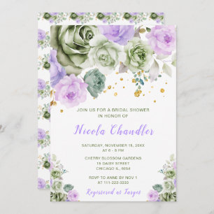Sage Green and Purple Floral Bridal Shower Invitation