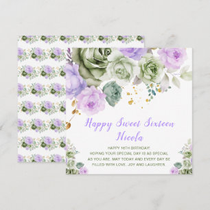 Sage Green and Purple Floral Sweet Sixteen Card