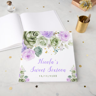 Sage Green and Purple Floral Sweet Sixteen Guest Book