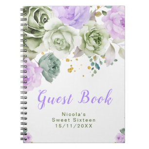 Sage Green and Purple Floral Sweet Sixteen Notebook